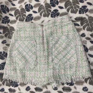 NWOT - ZARA Chic Tweed Mini Skort - Green White and Pink